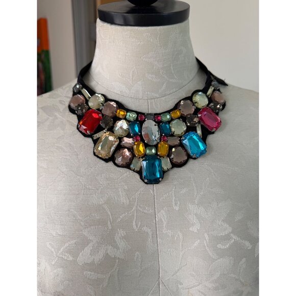 Vintage Womens Jeweled Necklace One Size Bib Collar Multicolor Tie Closure - Picture 5 of 7